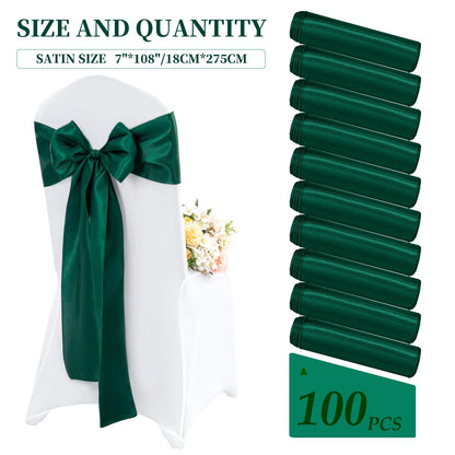 Lykoow 100 Pieces Emerald Green Satin Chair Sashes for Wedding Reception Party Hotel Home Kitchen Decoration-Emerald Green