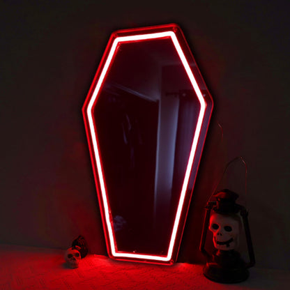 Coffin Mirror Neon Sign, Coffin Neon Signs for Wall Decor, Goth Neon Sign Gift for Goth Lovers, Coffin Make-up Mirror Whimsical Goth Home Decor 17″×9.44″