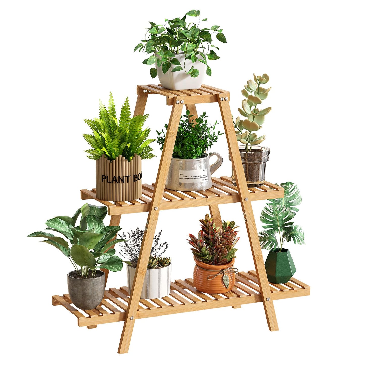 GHWIE Plant Stand Indoor Plant Shelf Outdoor bamboo Plant Rack, 3 Tiers Ladder Plant Holder Flower Stand for Living Room Balcony Garden Patio,Living Room Boho Home Decor for Gardening Gifts (Natural)