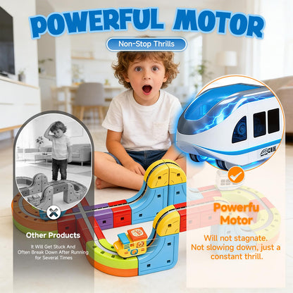 Electric Magnetic Train Toys Set- Flexible Race Track for Kids 3 4 5 6 7 8,stem Gravity Magnetic Roller Car Track for Toddlers,3D Infinity Cube Track Learning Gift Anti-Gravity Design,141 Pcs/2 car