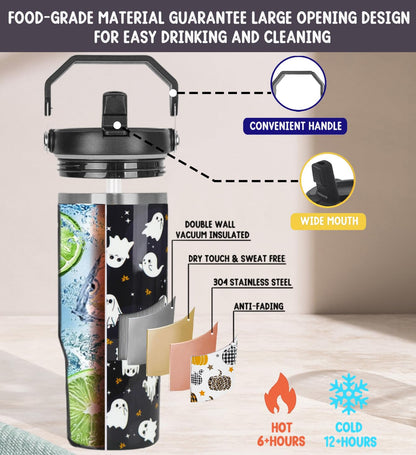 Zifmrtrwn Halloween Tumbler with Handle and Flip Straw Ghost Gifts Coffee Travel Mug Insulated Water Bottle Cup Ghosts Halloween Decor Gifts-30 oz(1PCS)