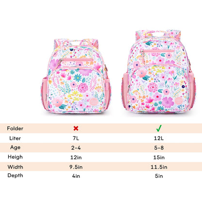 mibasies Kids Backpack for Girls: Girls Backpack 5-8 - Kindergarten Elementary School Bookbag for Girl - Flower Pink