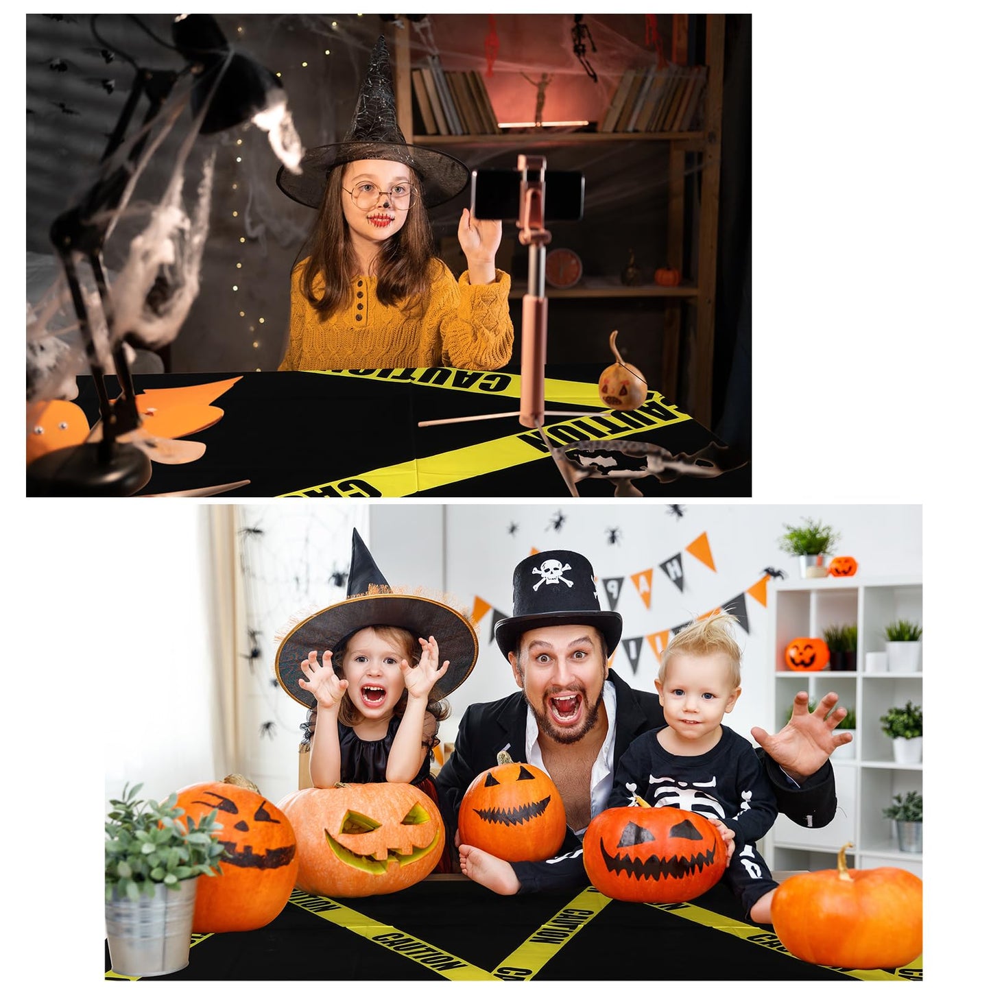Irenare 3 Pcs Halloween Construction Birthday Party Supplies Disposable Plastic Caution Tape Construction Table Cloth Dump Truck Themed Table Cover Decoration for Halloween 54 x 108 in (Black)