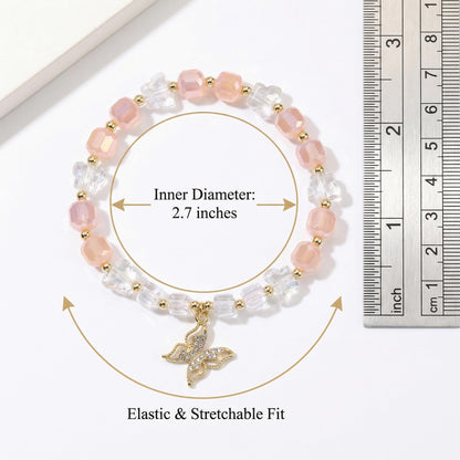 jasonking Butterfly Crystal Stretch Bracelet for Women,Birthday Gift for Mothers, aniversary gift (light yellow)