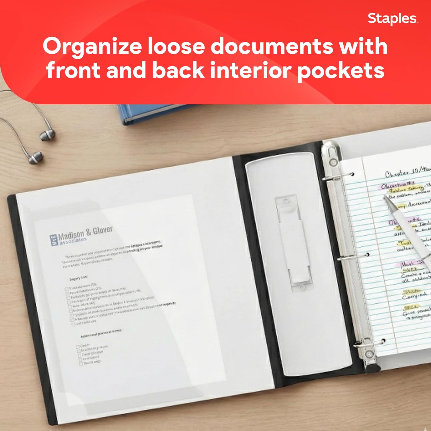 Staples Heavy-Duty 3-Inch D-Ring Binder, White – Large Capacity 3-Ring Binder with Pockets, Holds Up to 600 Sheets