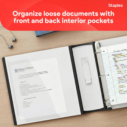 Staples Heavy-Duty 3-Inch D-Ring Binder, White – Large Capacity 3-Ring Binder with Pockets, Holds Up to 600 Sheets
