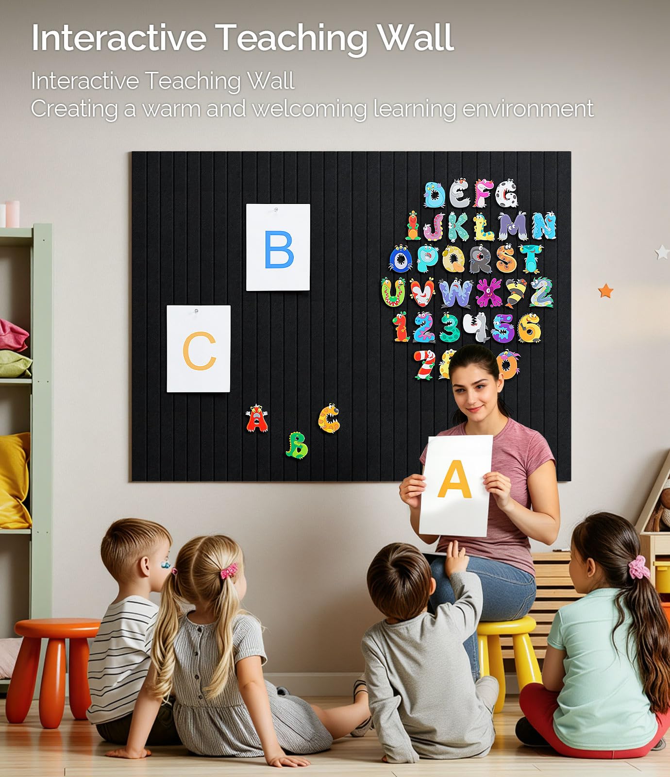 Bounmer Large Cork Board Alternative 48“ x 36”, 12-Pack Felt Bulletin Board Tiles with 60 Safe Removable Adhesive Tabs & 30 Pushpins, Cork Boards for Office Walls Decor (Black)