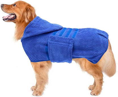 Geyecete Dog Drying Coat with Hood - Pineapple Grid Fast Drying - Blue - XL