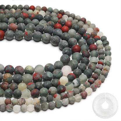 Natural Matte African Bloodstone Beads, 8MM Round Frosted Unpolished Loose Gemstone Beads for Bracelet Necklace Jewelry Making, Energy Stone Healing Power with Stretch Beading Cord