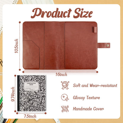 PU Leather Composition Notebook Cover 9 3/4 X 7 1/2 in with Composition Book 100 Sheets Vintage Rustic Distressed Leather Journal Notebook Cover Portfolio for School Office Home (Brown)