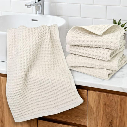 Jacquotha Waffle Hand Towels 5-Piece – Cotton, Quick Dry, Lint Free, 13” x 29”
