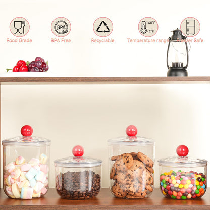2 Pack Candy Jars with Lids - 30 & 30 OZ Clear Plastic Cookie Storage Containers Airtight Apothecary Canisters for Kitchen Home Decorative Pantry Office Party Organize Sugar Tea Coffee Snacks