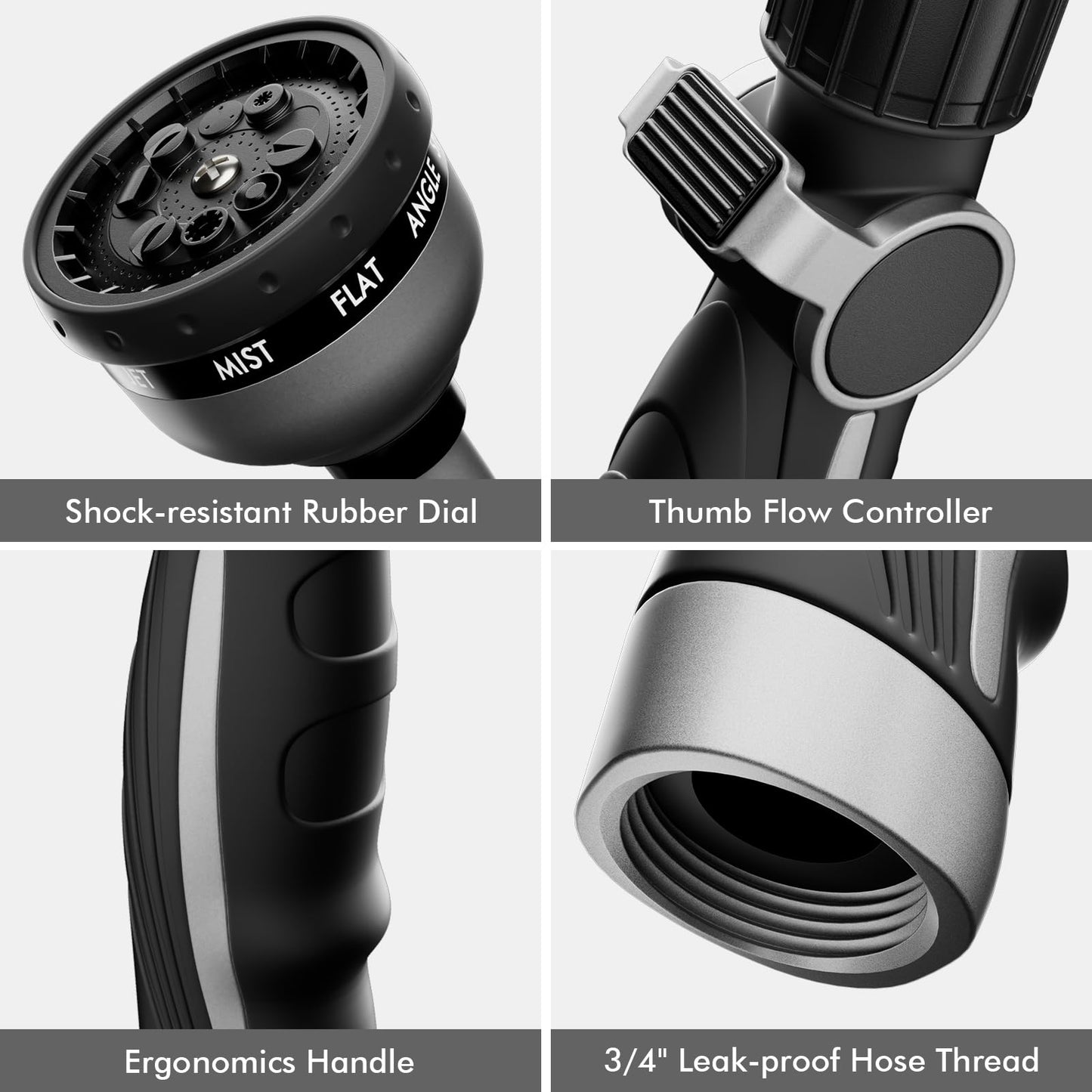 RESTMO Watering Wand Heavy Duty, Metal Garden Hose Wand with Thumb Flow Control, 15-Inch Long Hose Nozzle Sprayer with 10 Spray Patterns, Ideal to Water Hanging Baskets and Shrubs, Silver