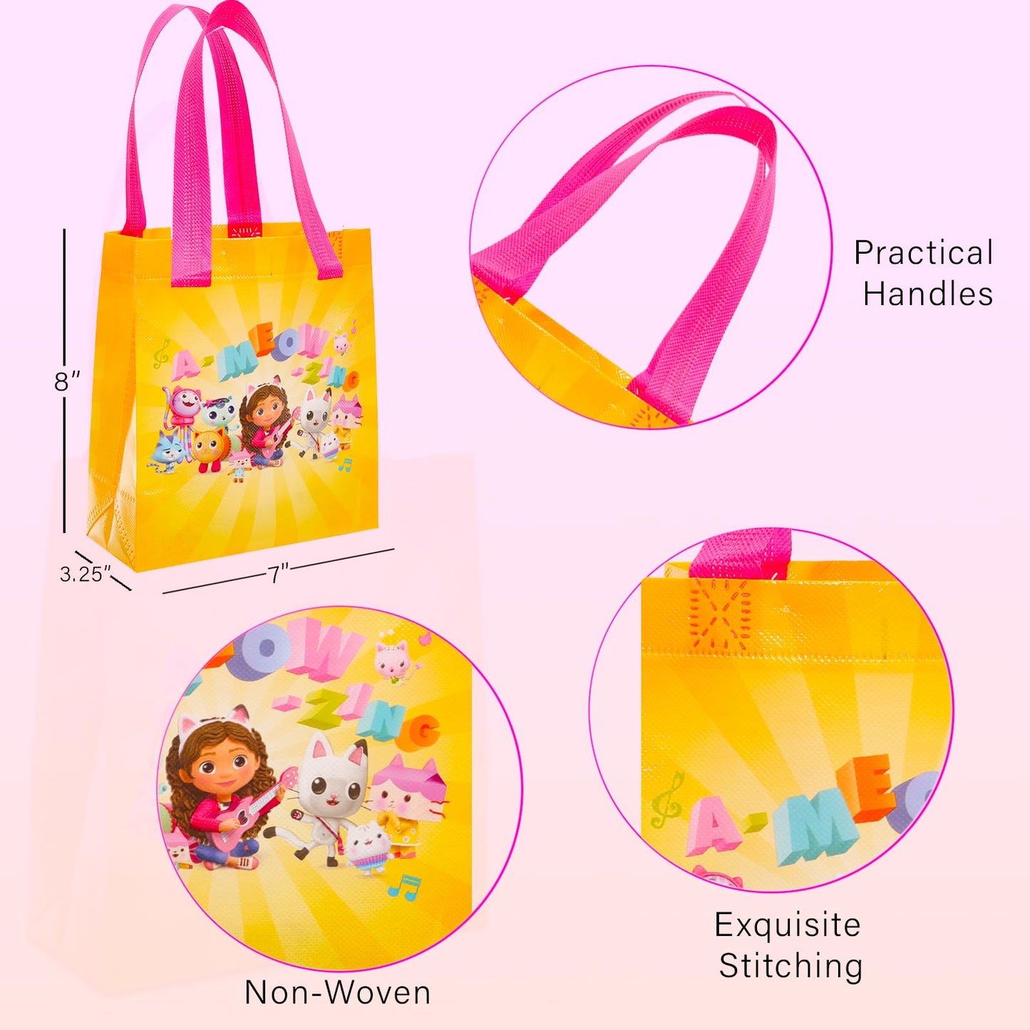 Gabby's Dollhouse Party Favor Bag Set – 24 Pack of 8" Gabby Party Goodie Bags for Kids Bulk Reusable Totes | Gabbys Dollhouse Birthday Supplies