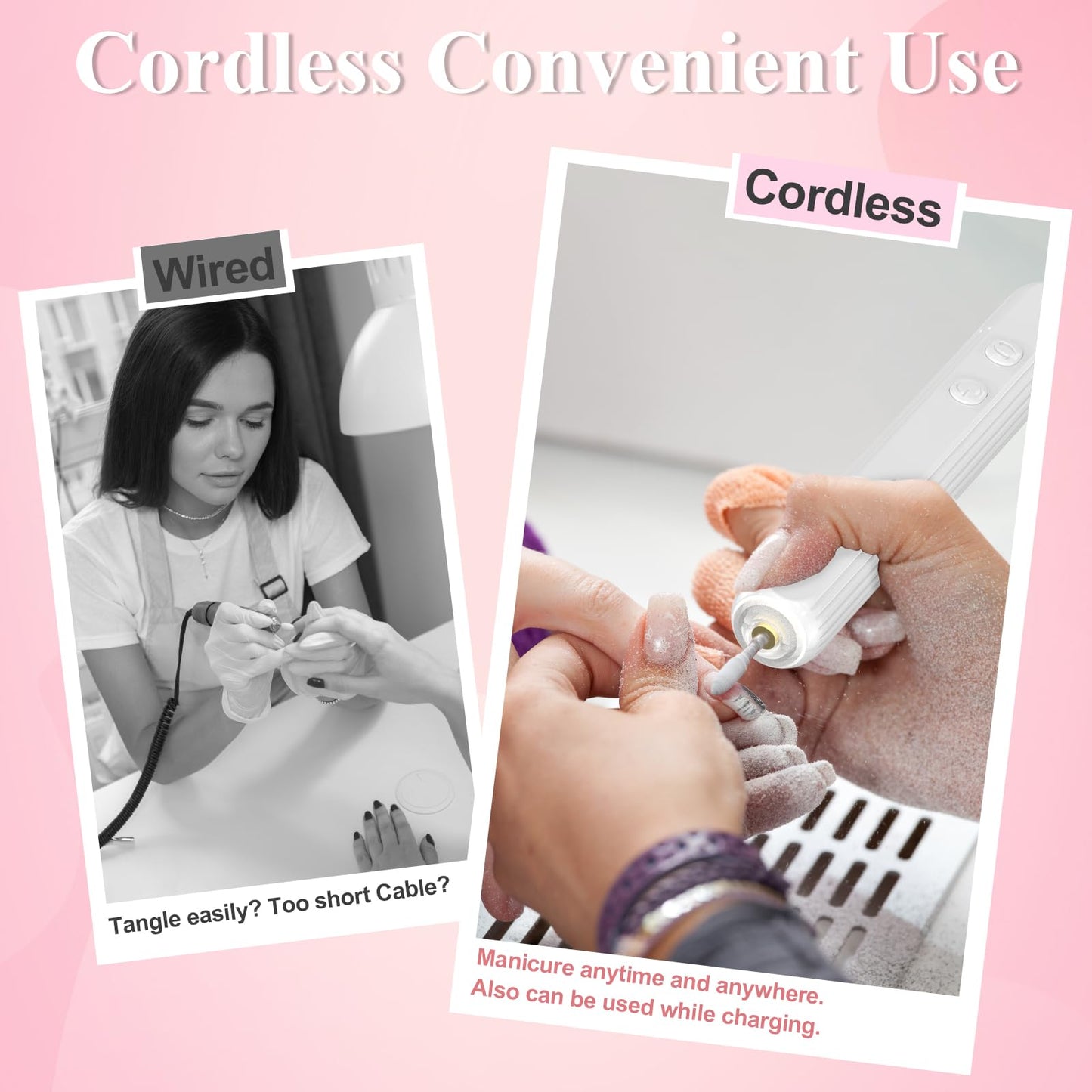 Professional Nail Drill Set, 2,0000 RPM Electric Nail File with 12 Grinding Head & 100Pcs Sanding Bands for Acrylic Gel Nails, Manicure and Polishing (Beige)