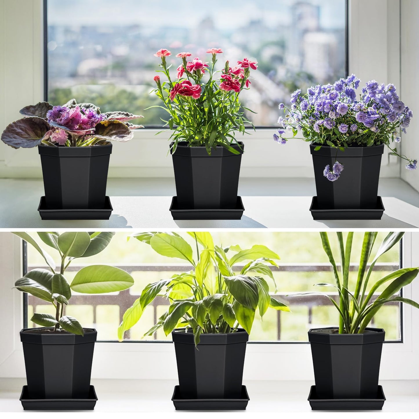 LWALRS Square Plant Saucer 10 Inch 5 Pack, Plastic Plant Water Dray Tray Plants, Pot Saucers for Plants Square Planters for Indoors and Outdoors Plants, Garden Saucer for Plant Pots.