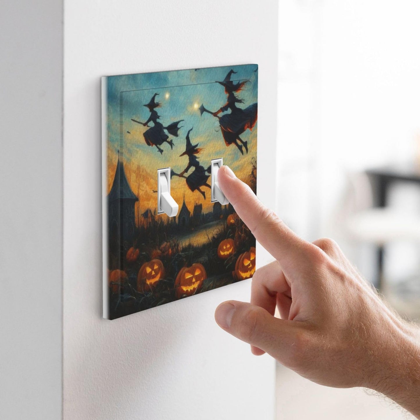 Decorative Art Light Switch Covers Halloween Sky 2 Gang Double Toggle Wall Plate Decorative Switchcover Electrical Switchplate for Home Decor