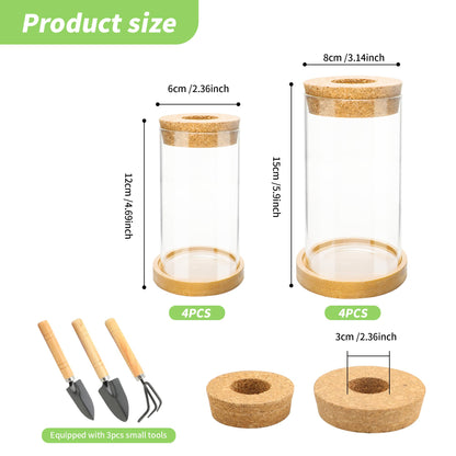 8 Pcs Plant Terrarium Desktop Glass Planter Plant Propagation Tabletop Propagation Vase Containers with Cork and Wooden Saucer for Growing Hydroponic Plants Garden Home Office Decor-