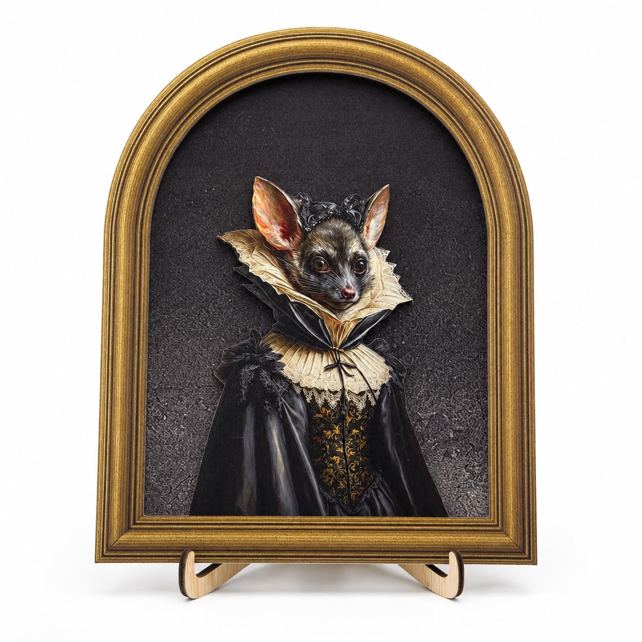 3D Gothic Bat Table Decor Painting, Dark Academia Victorian Vampire Animal Portrait Wooden Wall Art for Home Bar Desk Shelf, 8x10 Inch