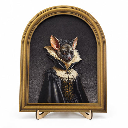 3D Gothic Bat Table Decor Painting, Dark Academia Victorian Vampire Animal Portrait Wooden Wall Art for Home Bar Desk Shelf, 8x10 Inch