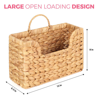 Handwoven Water Hyacinth Wall Magazine Holder - Natural Hanging Organizer for Mail, Newspapers & Magazines, Books & Files - Decorative Boho Storage Basket for Entryway, Bathroom, Living Room, Office.