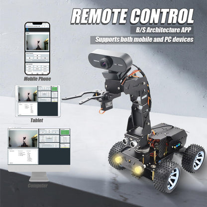 Adeept PiCar Pro V2 Smart Robot Car Kit with 4-DOF Robotic Arm for Raspberry Pi 5/4/3(Pi NOT Included), Programming Educational STEM Project Robotics, Obstacle Avoidance, Line Tracking, USB-C Charging