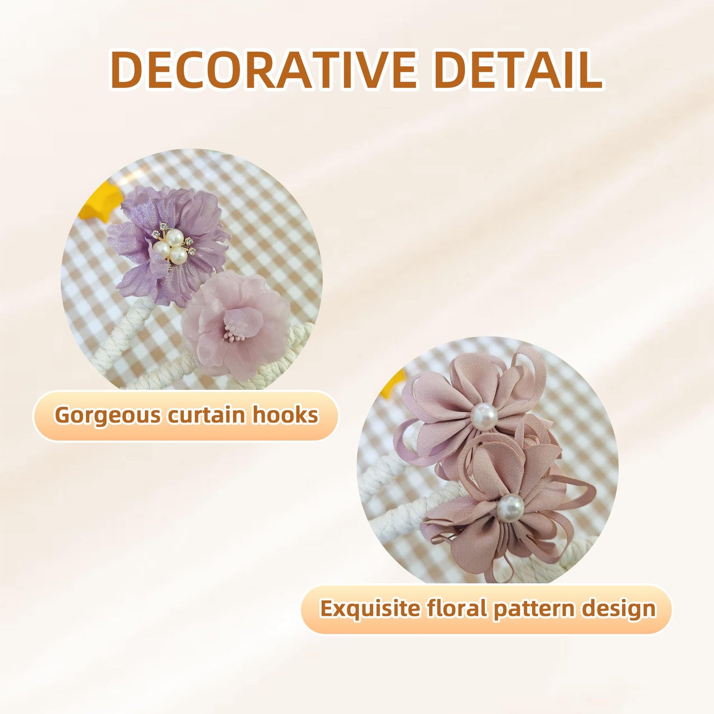 Flower Curtain Tiebacks with No Drill Installation, Fancy Decorative Holdbacks for Living Room, Bedroom, and Dining Room – Easy to Install and Adjustable, 2pcs Purple