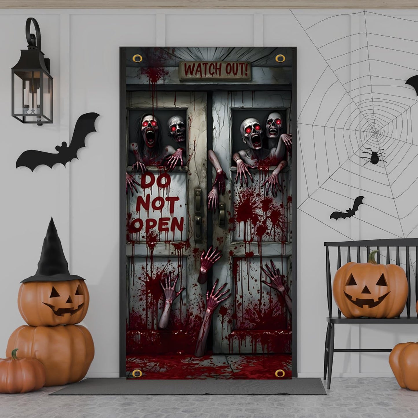 Halloween Terror Theme Door Cover, DO NOT OPEN Theme Door Cover, Scary Bloody Door Banner for Halloween Spooky Party Decorations, 71x35 Inch (NOT OPEN A)