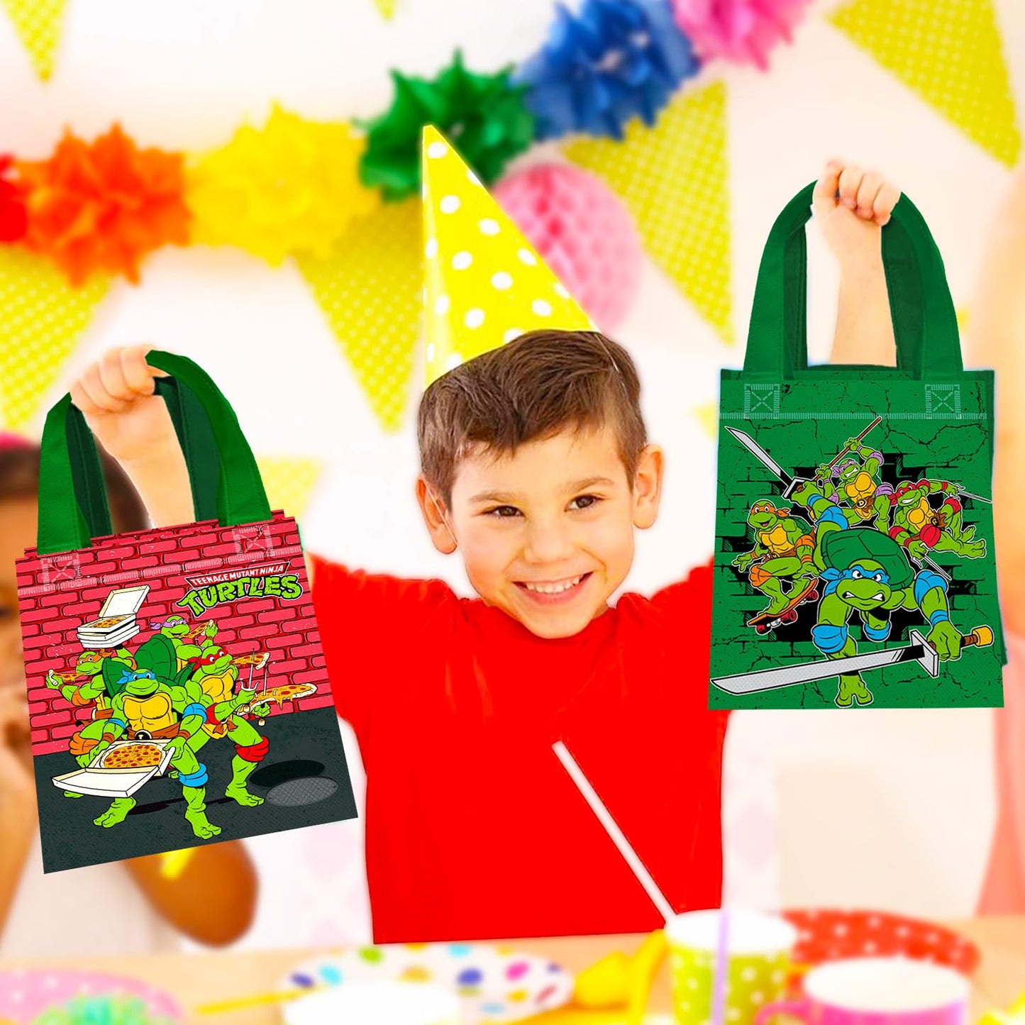 Teenage Mutant Ninja Turtles Party Favor Bags Set – 12 of 8" Pack TMNT Party Goodie Bags for Kids Bulk Reusable | TMNT Birthday Party Supplies