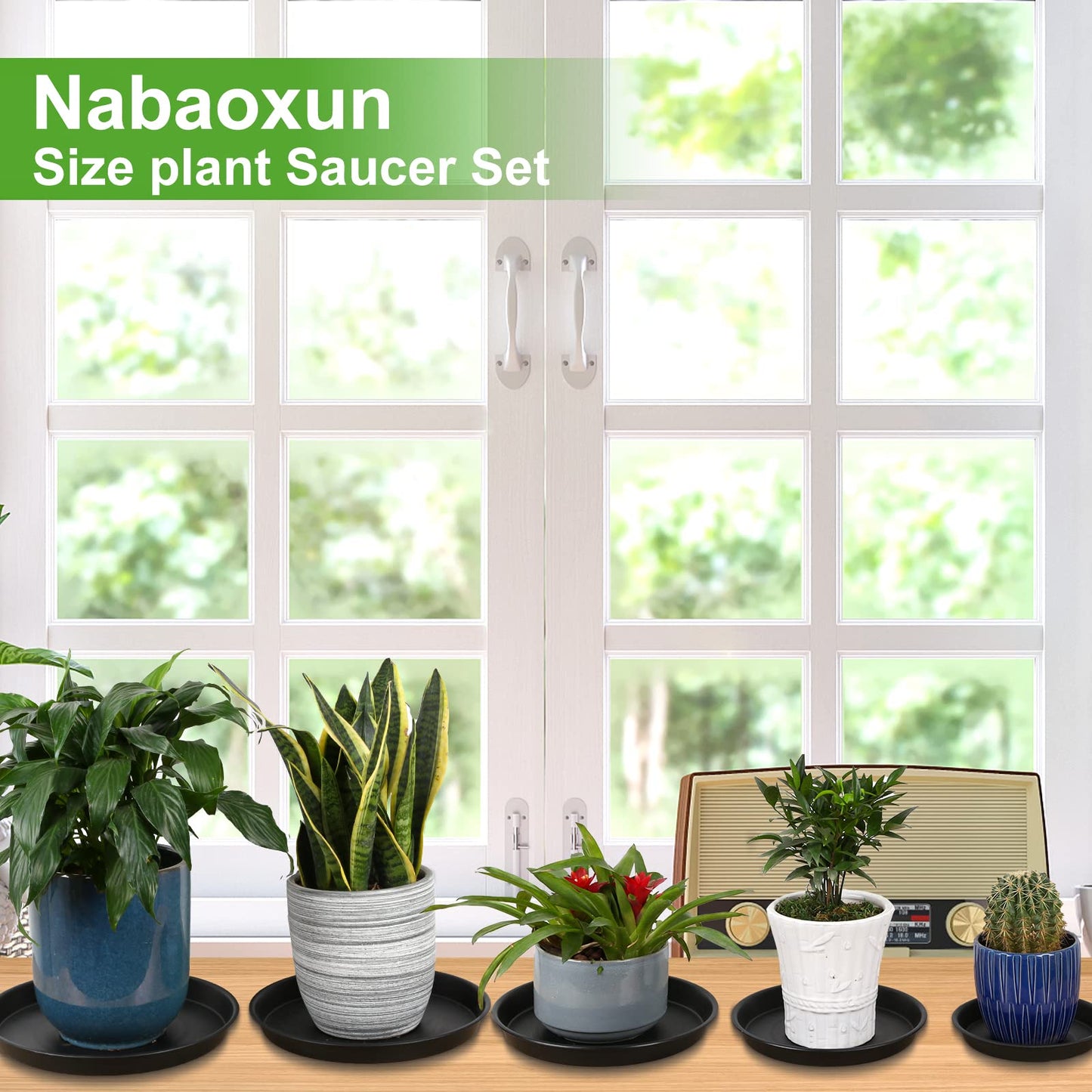 NABAOXUN 8 Pack 10Inch 12Inch 14Inch 15 Inch Plant Saucer Plastic Plant Saucer Drip Trays Plant Saucers for Indoors Outdoor Plant (10+12+14+15 inch) Black
