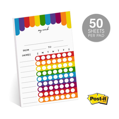 Cheerful Rainbow Weekly Chore Chart / 6" x 10" Sticky Note Fill in Task List/Engaging Week Assignment List