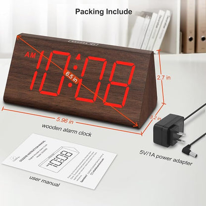 DreamSky Wooden Digital Alarm Clock for Bedrooms with Large Numbers | Electric Desk Clock, USB Port, Loud Alarm for Heavy Sleepers, Adjustable Volume, Dimmer, DST, Wood Décor Gifts, Plug in Clock