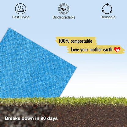 MoLKENE Swedish Dishcloths for Kitchen | 6 Pack Absorbent Cellulose Sponge Cloths Washable | Non-Scratch Reusable Paper Towels Quick Drying Cleaning Cloths - Blue
