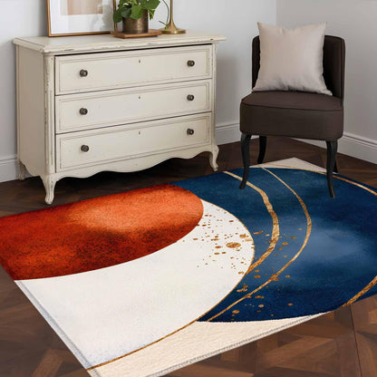 Navy Blue Burnt Orange Area Rug 3x5 FT, Entryway Bedside Carpet, Modern Boho Art Geometric Washable Floor Carpet Indoor Mat Non-Shedding Throw Rug for Dorm Kitchen Home Office