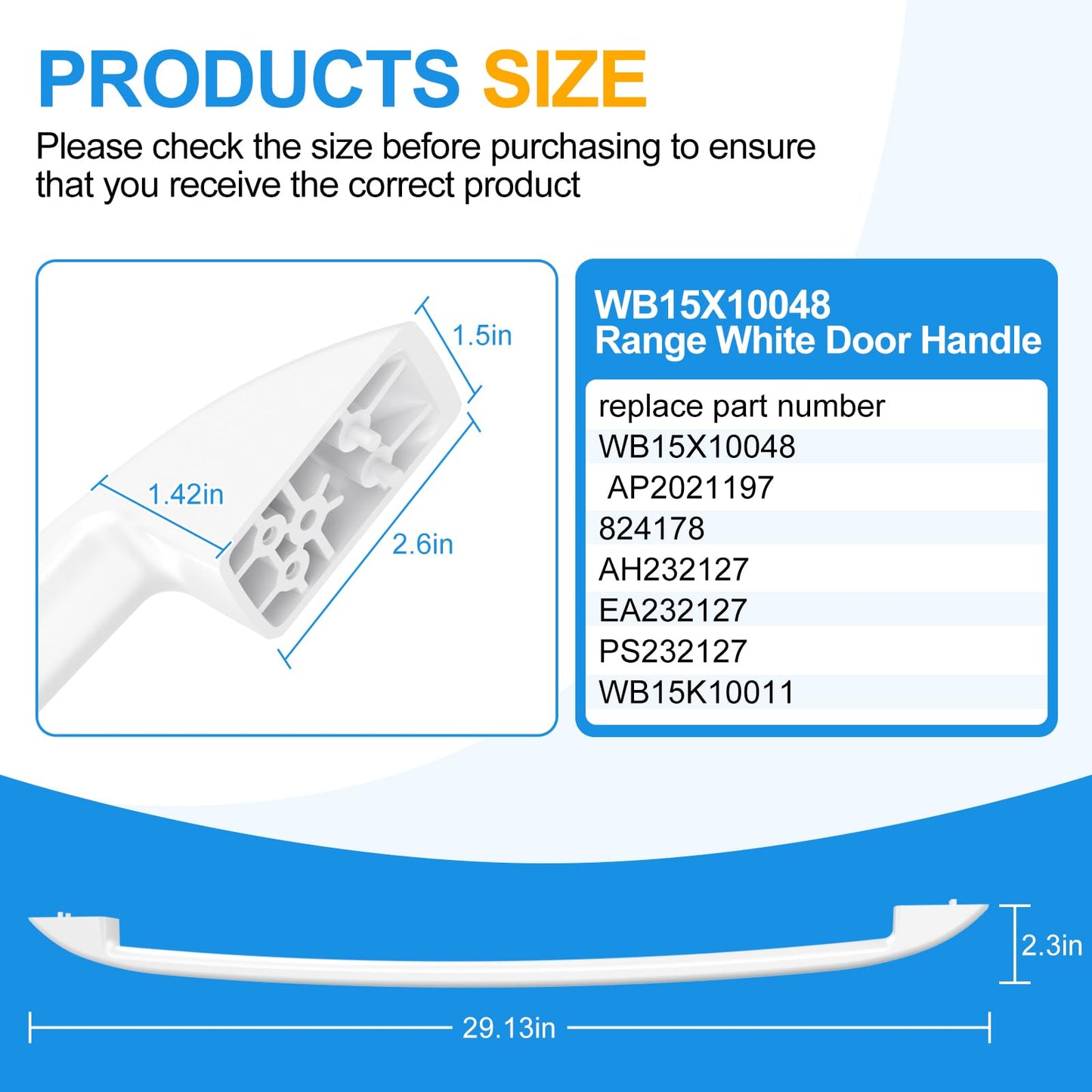 Upgraded WB15X10048 Stove/Oven Door Handle Replacement Compatible with General Electric GE Oven Handle Replacement,White Replacement Handle for Ge Profile Double Oven Parts with Screws