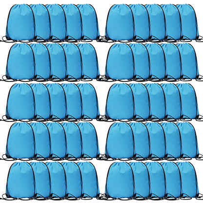 CODOBON 50 Pcs Drawstring Bags, Bulk Draw String Backpack, Cinch Polyester Bag for Gym Sport, Sky Blue