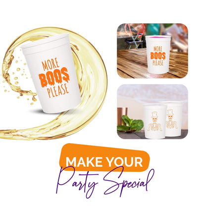 More Boos Please Halloween Cups For Adults, Set of 12 Party Cups, 16 Oz Each Reusable Plastic Cup, Halloween Party Favors For Adults, Perfect Spooky Cup for Drinkware and Decorations