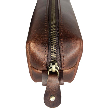 RUSTIC TOWN Leather Pencil Case - Handcrafted Full-Grain Zipper Leather Pen Pencil Holder - Elegant & Practical Pencil Pouch for Work & Office