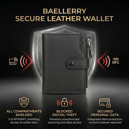 HAISHIDS Men's Trifold Nappa Leather Wallet, 15 Card Slots, RFID Protection, Portrait Format, Black