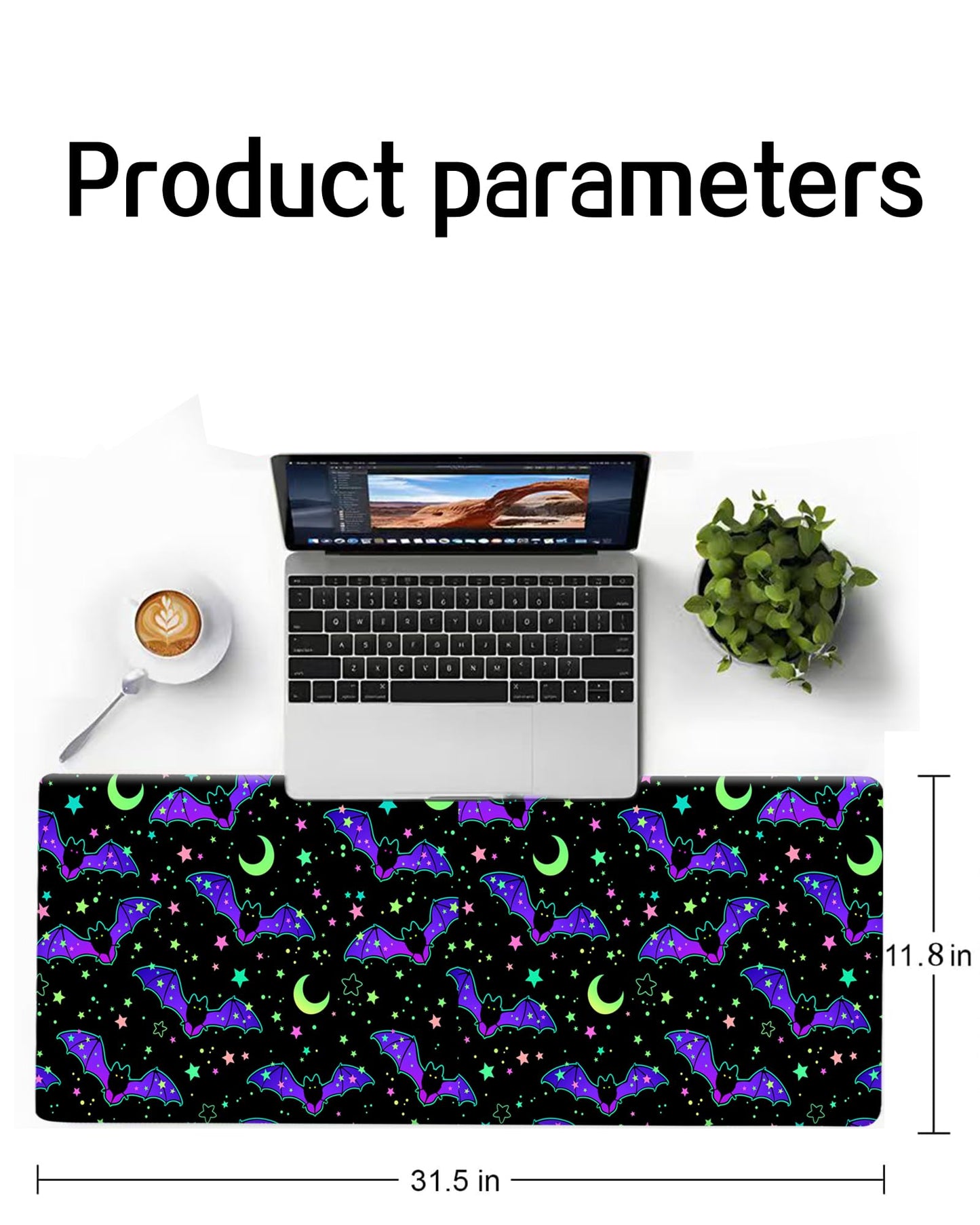ALTEKO Large Gaming Mouse Pad, Computer Mouse Mat, Funny Desk Pad Protector Decoration, Big Cute Desk Pad, Non-Slip Base 31.5 x 11.8 in Cute Bats Stars
