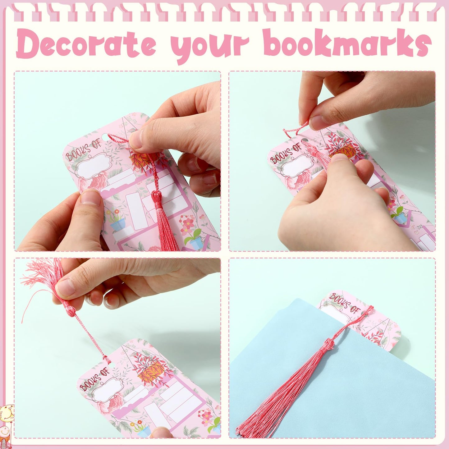 100 Pcs Book Tracker Bookmarks with 100 Tassels Bookshelf Design Reading Page Markers Double Sided Bookmarks Gifts for Book Lovers Book Club Gifts