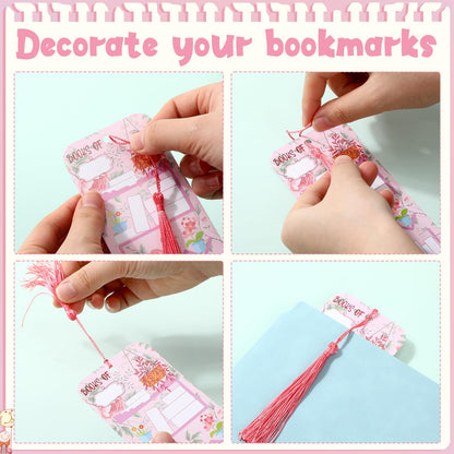 100 Pcs Book Tracker Bookmarks with 100 Tassels Bookshelf Design Reading Page Markers Double Sided Bookmarks Gifts for Book Lovers Book Club Gifts