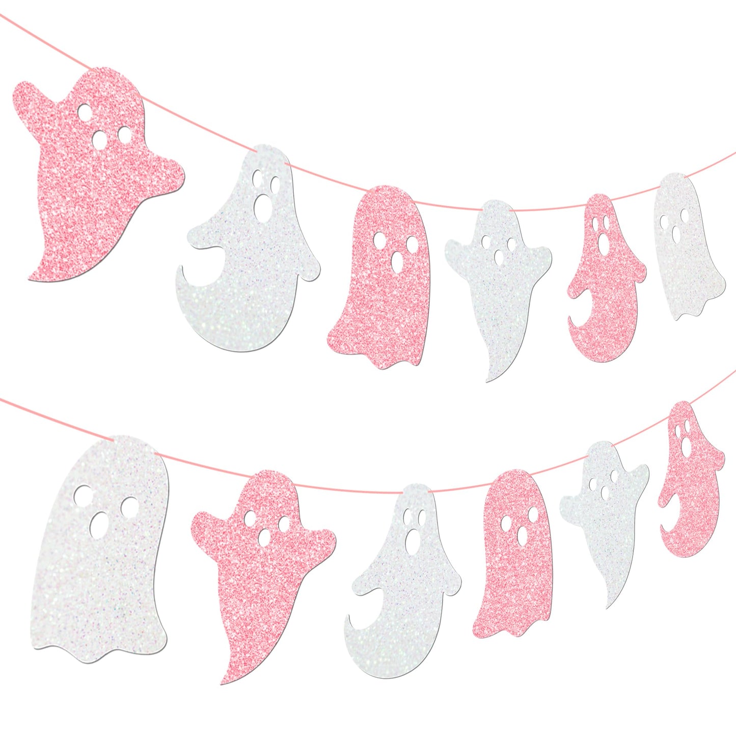 Halloween Party Supplies Halloween Hanging Ghost Banner 2PCS Glitter White Pink Ghost Birthday Party Cutout Banner for Home Haunted Houses Baby Shower Decor