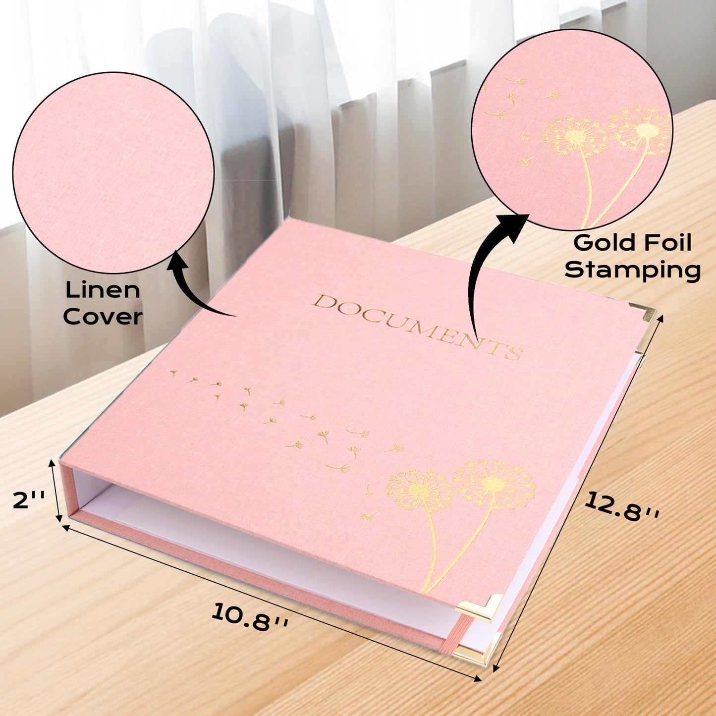 XKDOUS Aesthetic Document Organizer 3 Ring Emergency Binder Linen Folio Folders with 9 Pockets Expanding File Storage Holder for Important Papers, Letters, Passports, Photos