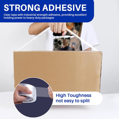Clear Packing Tape, 12 Rolls Heavy Duty Packaging Tape with Dispensers for Packing Shipping Moving and Sealing, Thicker Packing Tape-2" x 65 Yards Per Roll, 780 Total Yards