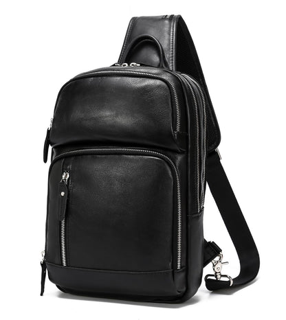 LANNSYNE Full Grain Leather Sling Bag For Men Crossbody Chest Daypack fits 12.9" iPad