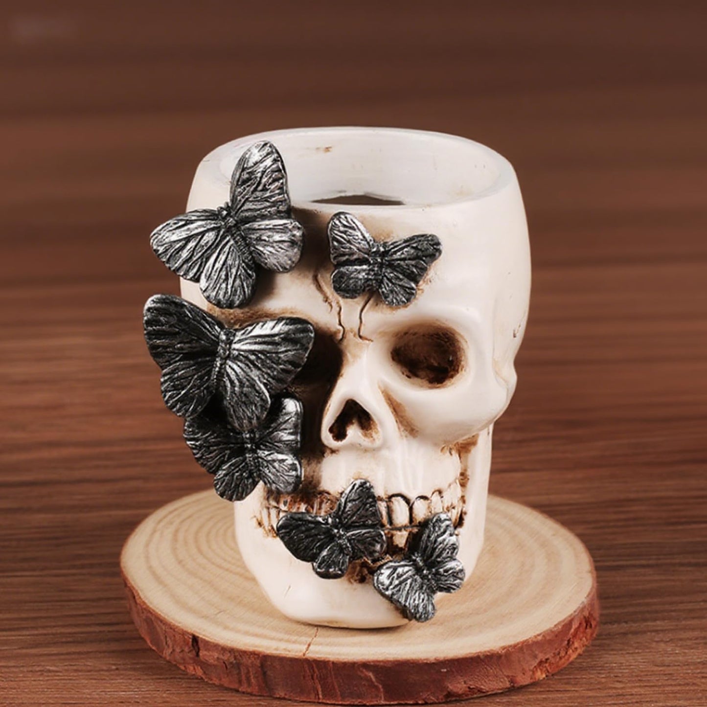 ccsxqy Skull Planter | Goth Desk Accessories - Multi-functional Pen Holder, Makeup Brush Organizer & Office Decor for Desk, Vanity, and Halloween