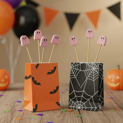 100 Pcs Ghost Cocktail Picks for Halloween and Fall – Bamboo Toothpicks with Cute Ghost Design for Appetizers, Fruit, Desserts, Coffee Drinks, Cake Toppers and Party Decorations (pink)