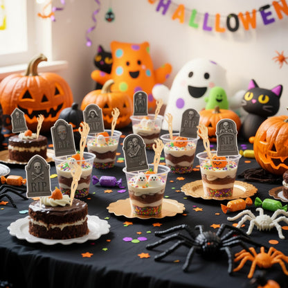 Honeydak 48 Set DIY Halloween Dirt Cups for Party Halloween Skeleton Hand Decorations Graveyard Tombstone Cake Toppers with Horror Zombie Hands Plastic Dessert Cups for Ghost Party(9 oz,Zombie Hands)