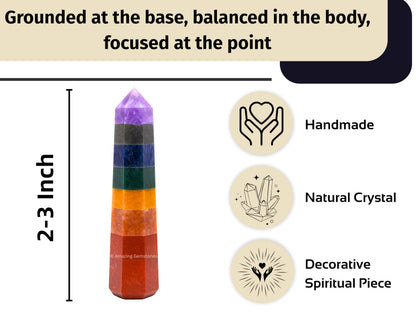 Amazing Gemstone Seven Chakra Crystal Towers ~ Natural Healing Crystal Point Obelisk for Reiki Healing and Crystal Grid (2" to 3" INCH)